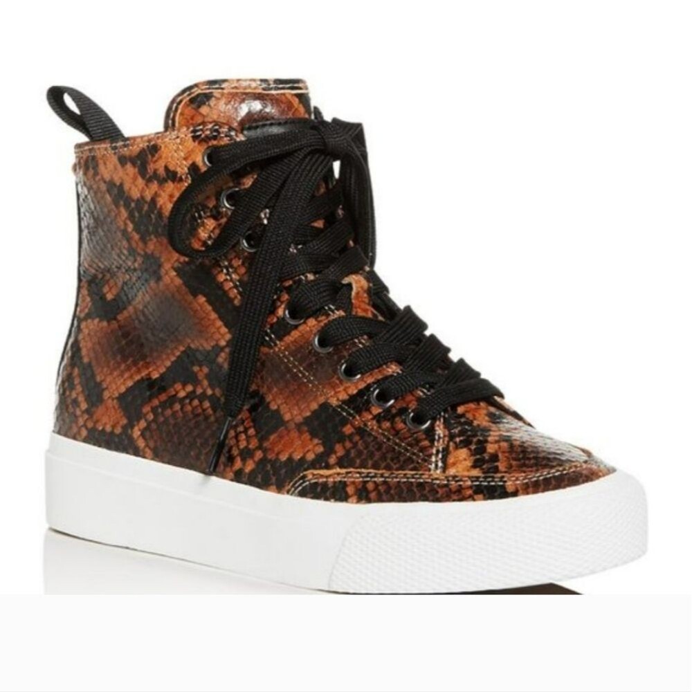 NEW Rag & Bone Snakeskin Leather High Top Sneakers Brown Embossed 6